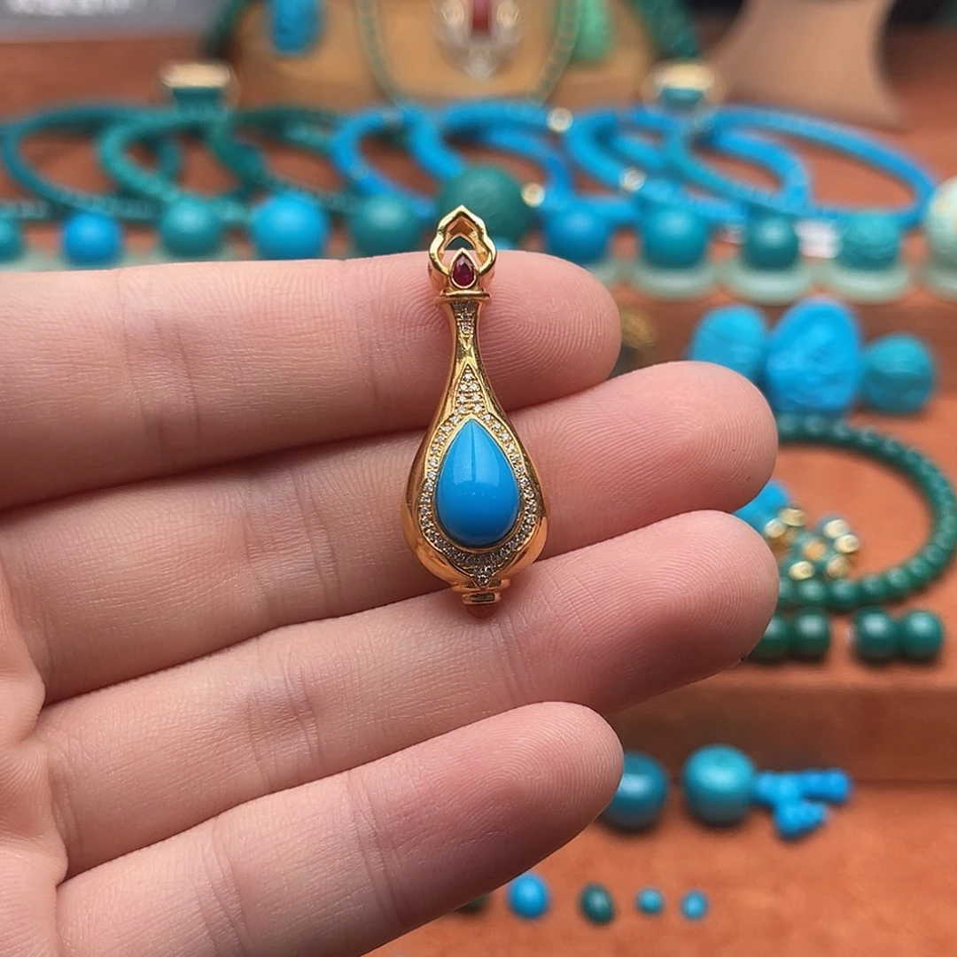 玲***g18K金镶嵌绿松石珠宝奇石