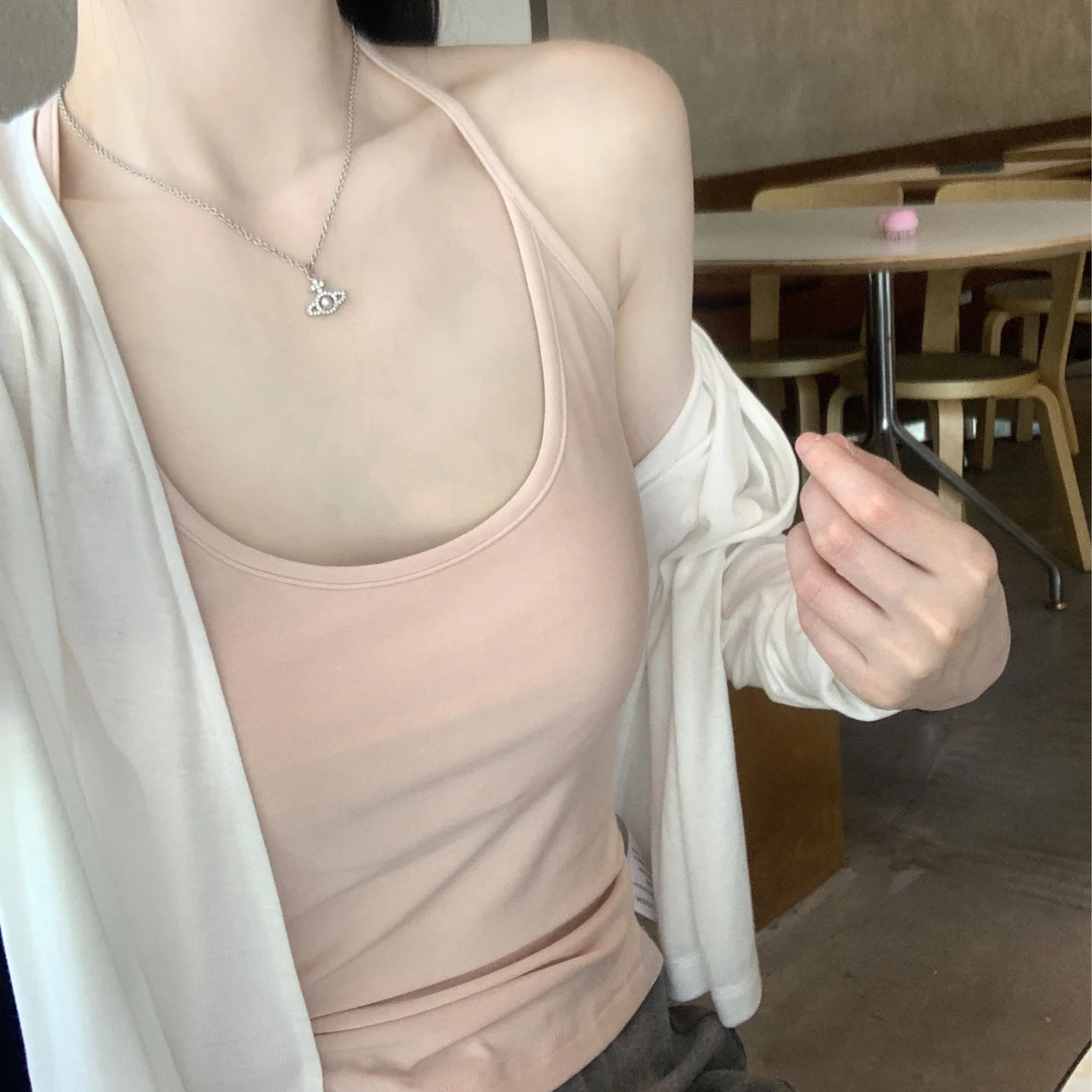 Zzhen【小心机】纯色挂脖吊带背心百搭舒适上衣DBX065