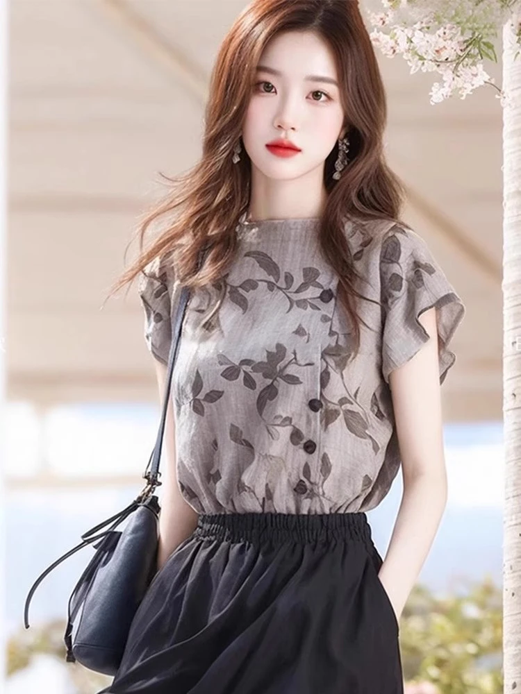 法式轻奢小飞袖棉麻衬衫女高级设计感小众独特别致超好看绝美上衣