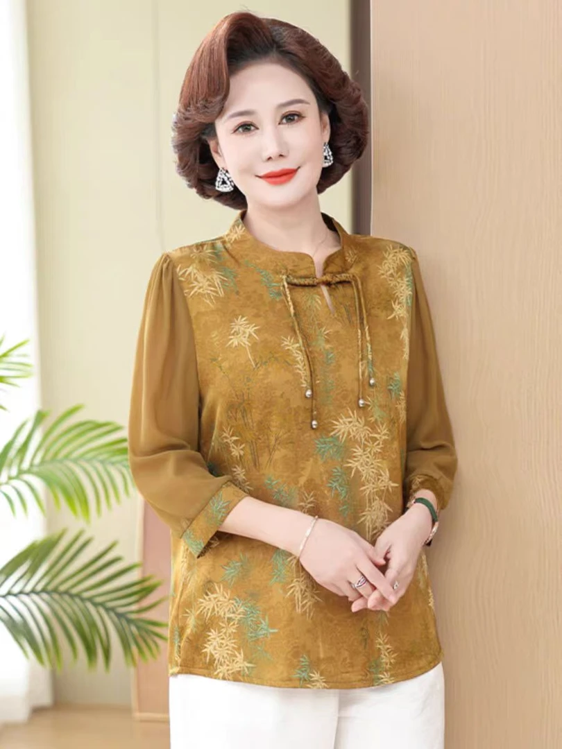 6199-新中式妈妈装气质夏装中袖中老年女装时尚洋气夏季国风上衣