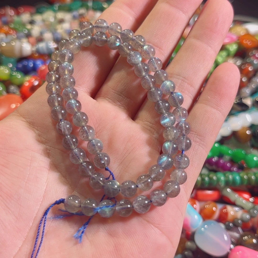 玛瑙/玉髓合金珠宝半成品高光灰月光一条6mm