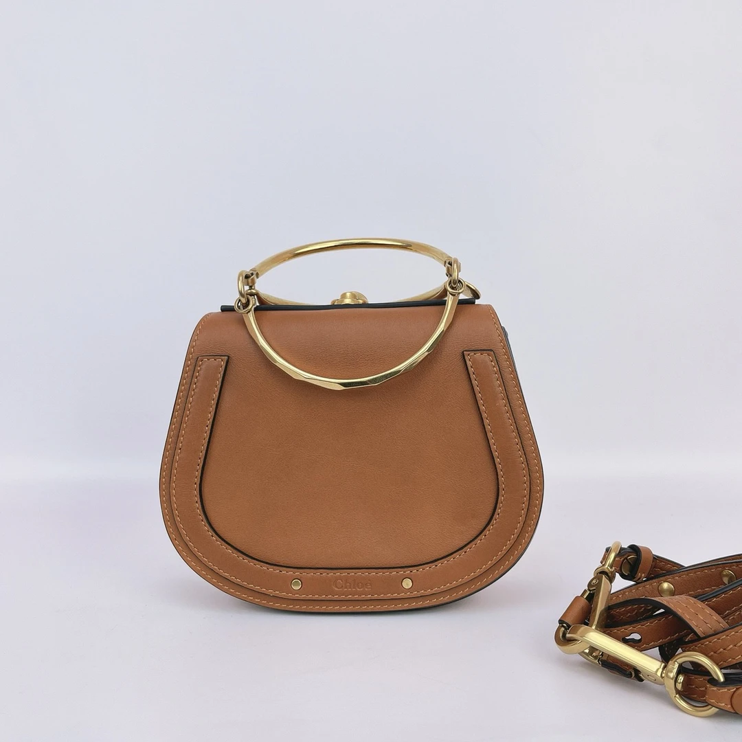 95新 Chloe/蔻依 克洛伊 棕色圆环单肩包底长19 B943