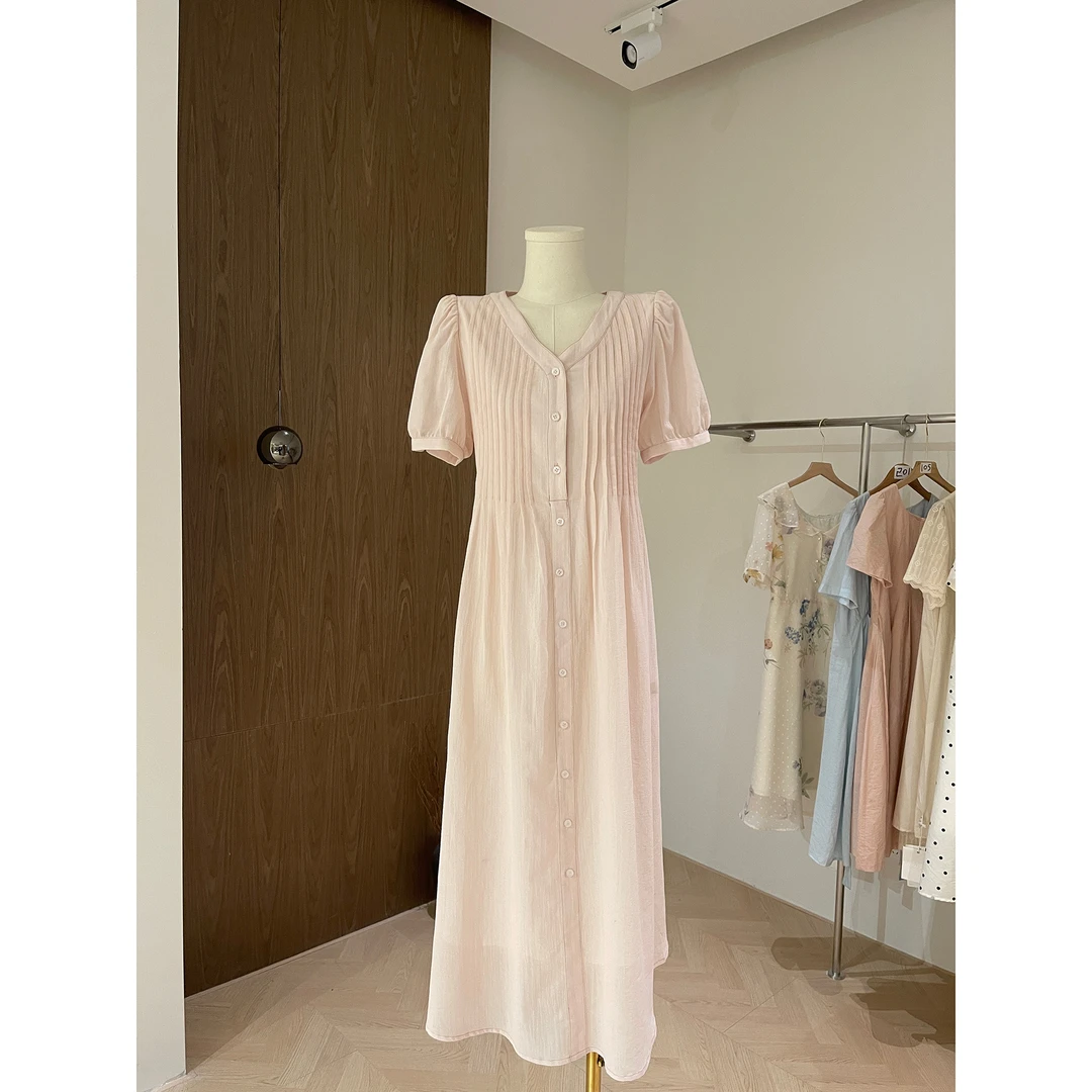 【风铃草】2法式风琴褶V领连衣裙