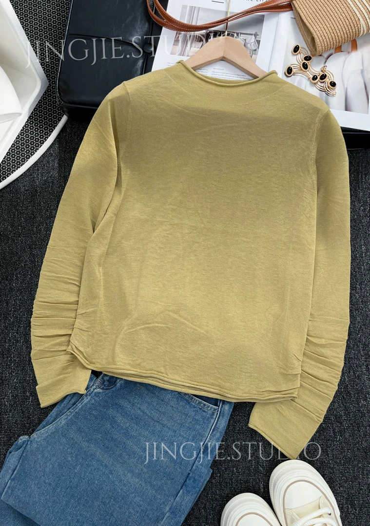 【静姐宠粉】ins风袖口褶皱打底衫女春季修身显瘦百搭针织上衣71027