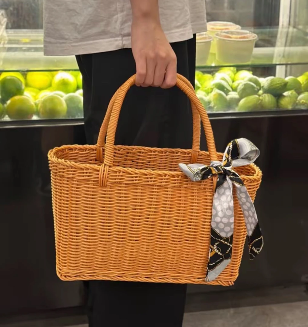 T5（爆款送丝巾）网红款仿藤软藤买菜篮编织篮购物篮野餐篮户外家用