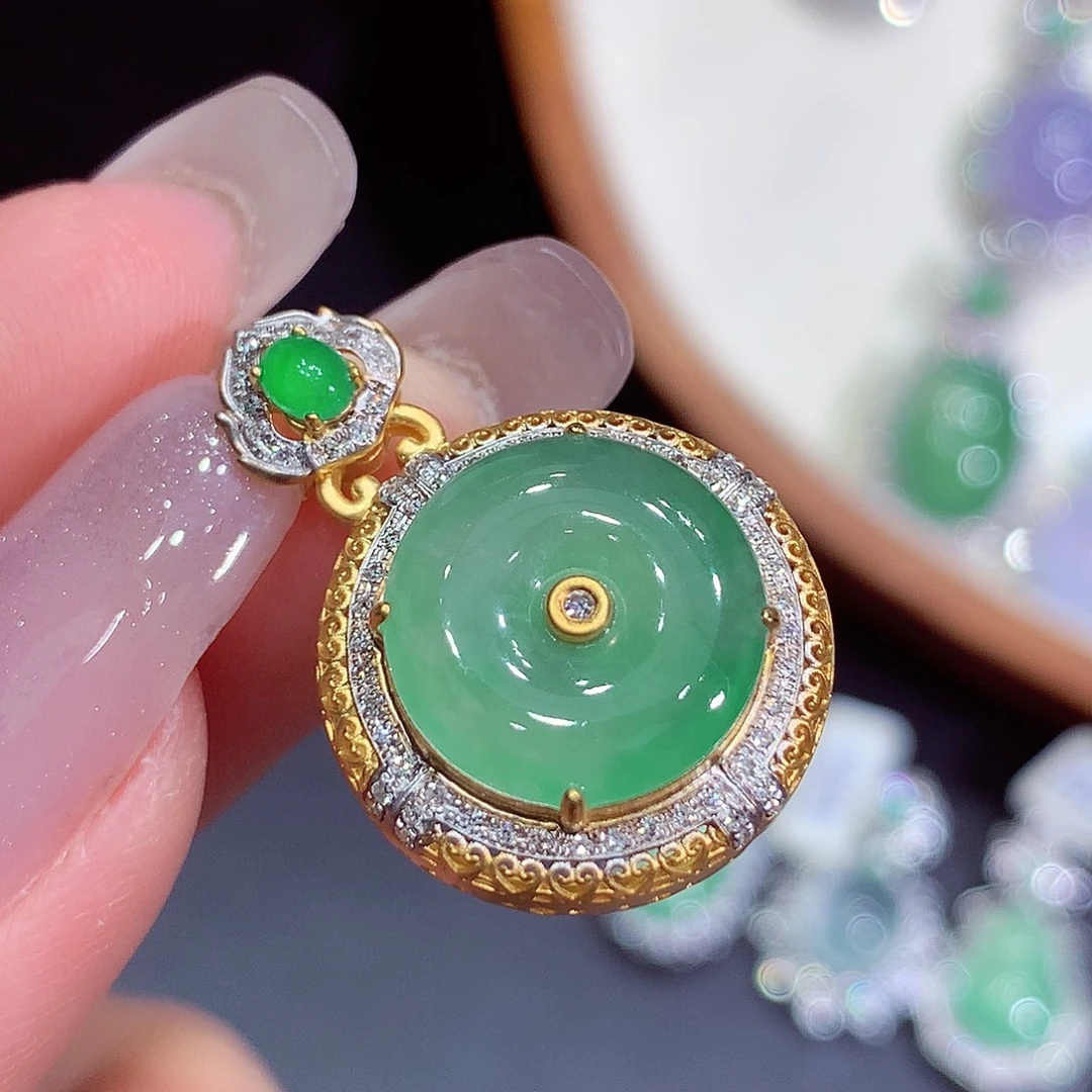 翡翠18K金镶嵌吊坠(不含链)