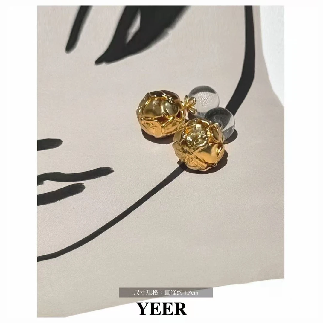 铜合金玻璃耳饰 YEER 小众复古时尚精致浮雕金秋双戴法耳钉