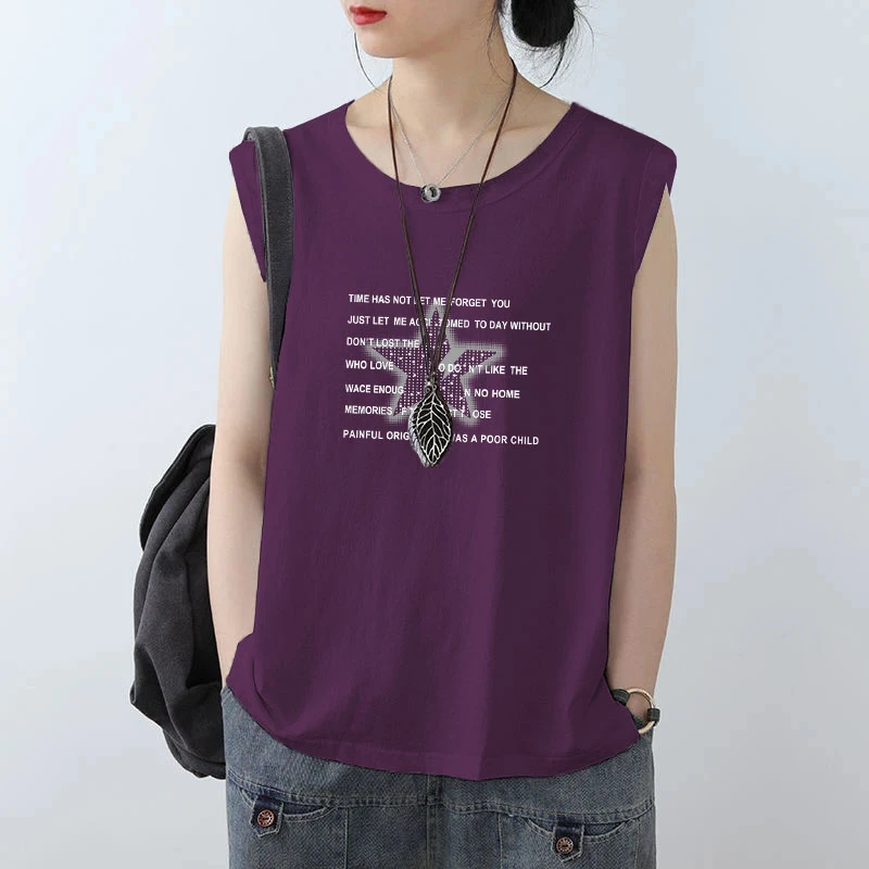 2025夏季坎肩新款宽松小众无袖背心女纯棉圆领洋气设计感百搭上衣