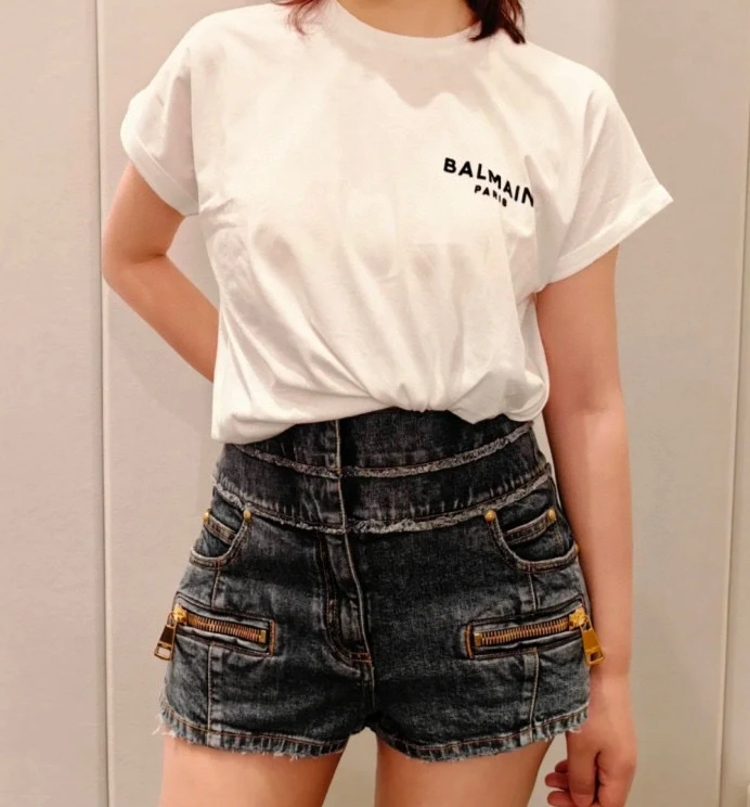 99新 BALMAIN/巴尔曼 拉链高腰牛仔短裤 36码 A00195