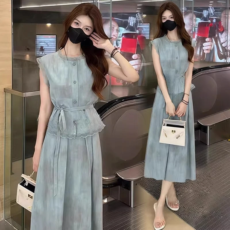 时尚连衣裙套装女2025夏季新款洋气显瘦短袖上衣半身裙减龄两件套