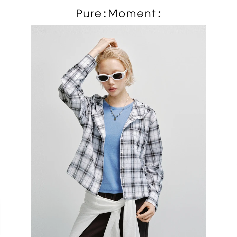 小麦檬Pure:Moment:25夏季新款格纹连帽外套商场同款4G5120751