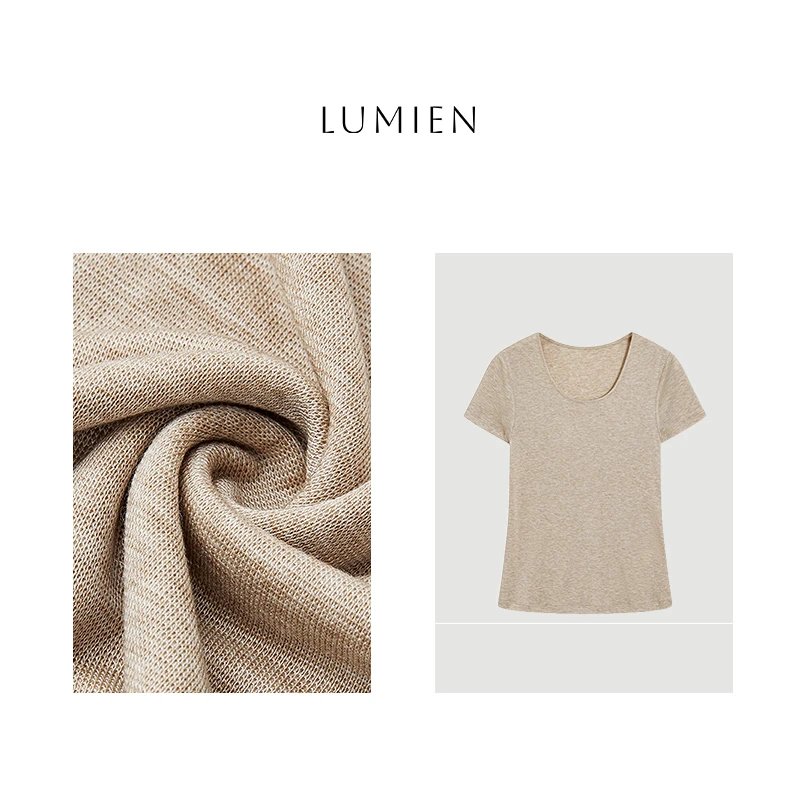 【LUMIEN】纯色极简设计慵懒风U领休闲羊毛内搭短袖T恤女LX4LTT048