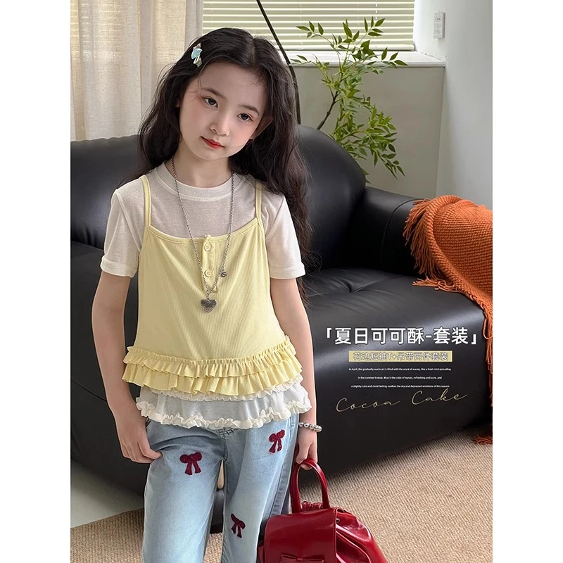 女童套装夏季新款儿童夏装洋气背心百搭上衣T恤两件套25032111