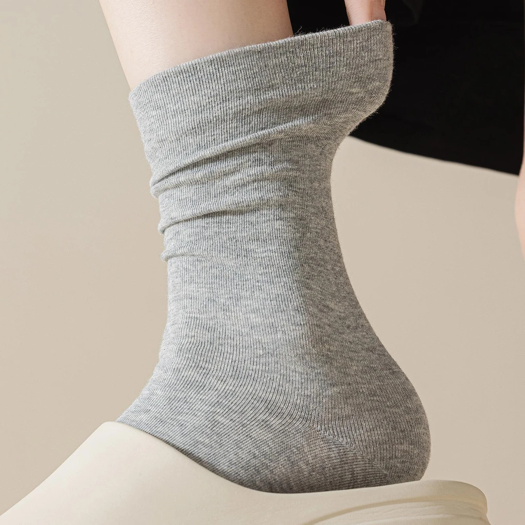 灰色袜子女夏季薄款堆堆长袜搭小皮鞋松口月子袜防臭纯棉无骨中筒