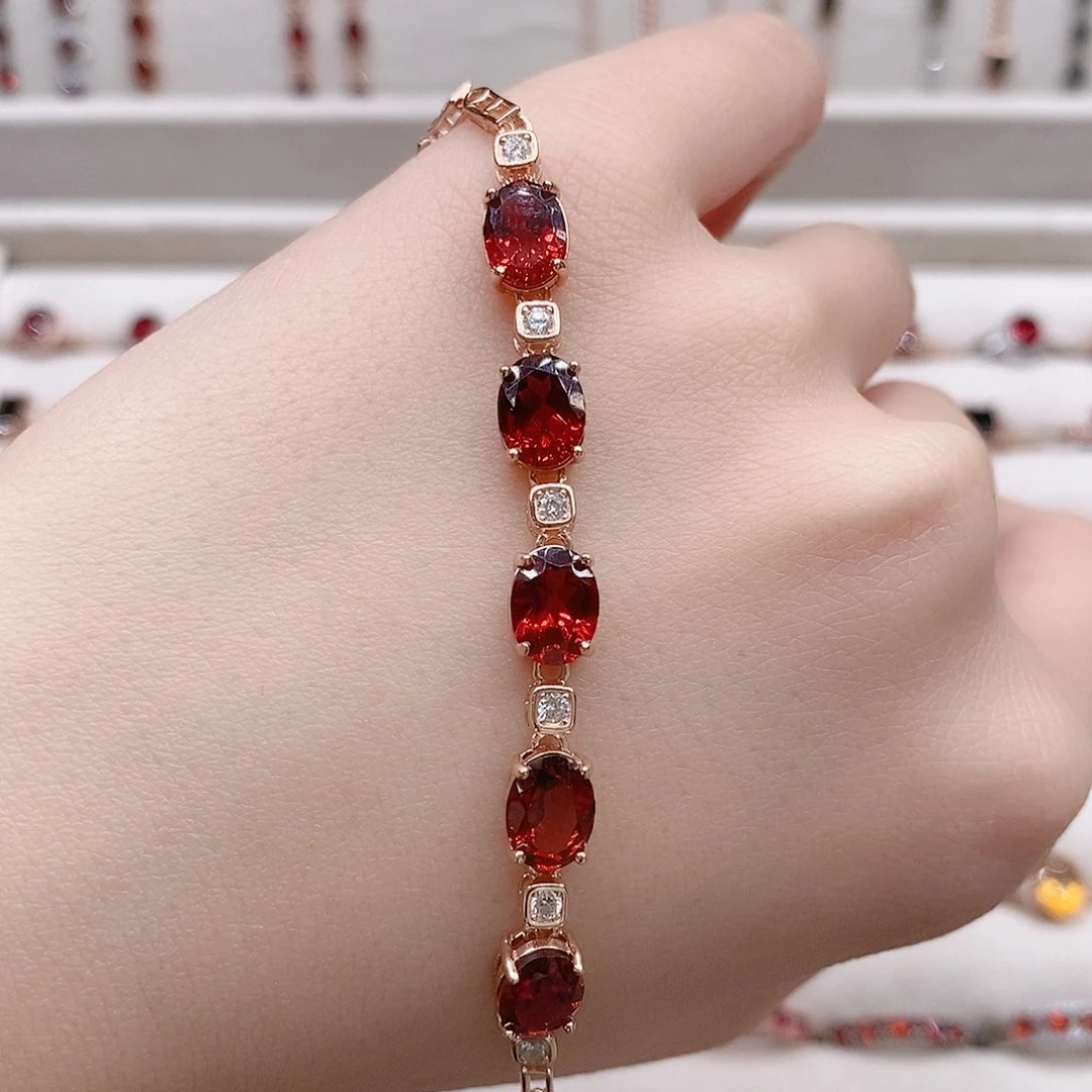 石榴石手链银S925镶嵌手链