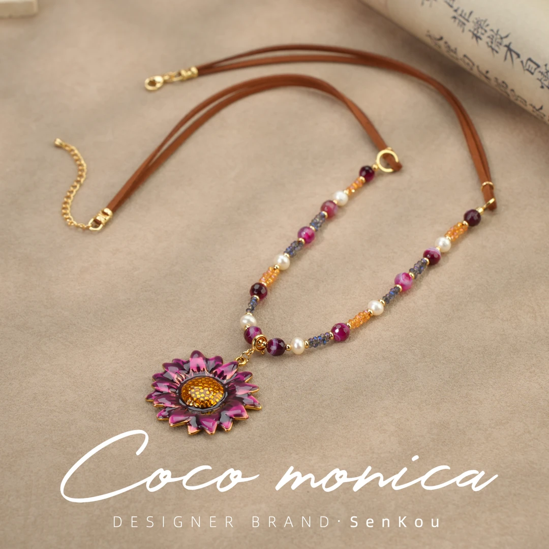 【小霞珠宝】项链珍珠简约花朵项链太阳花气质时尚百搭复古AS724