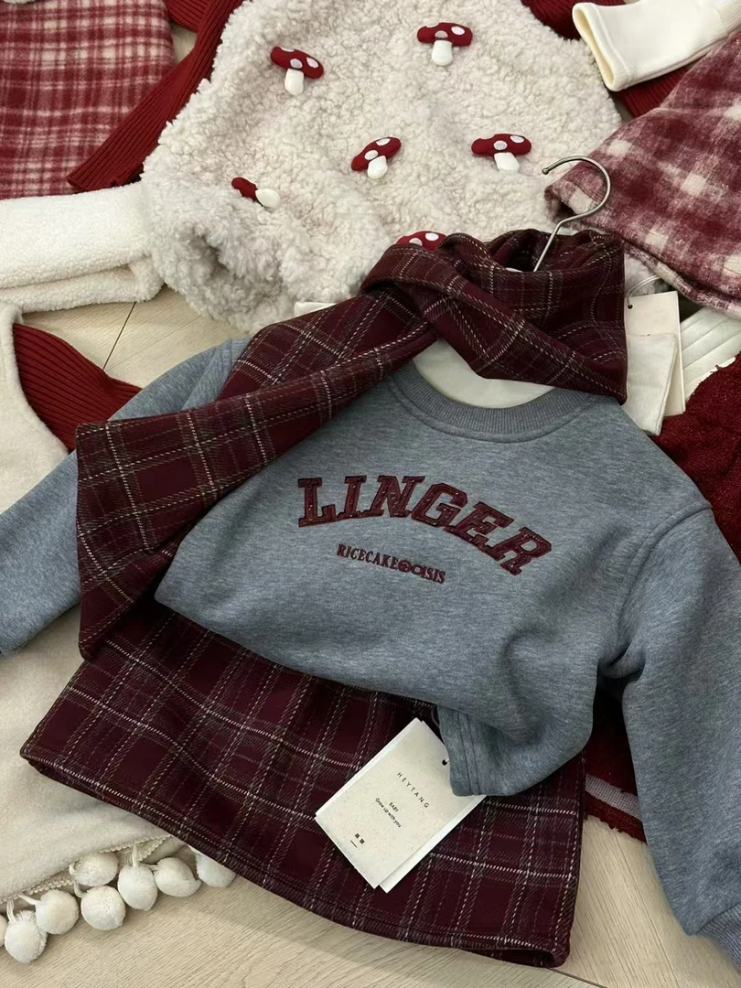 【甜小沅】25秋冬～女童新款加绒三件套带围巾