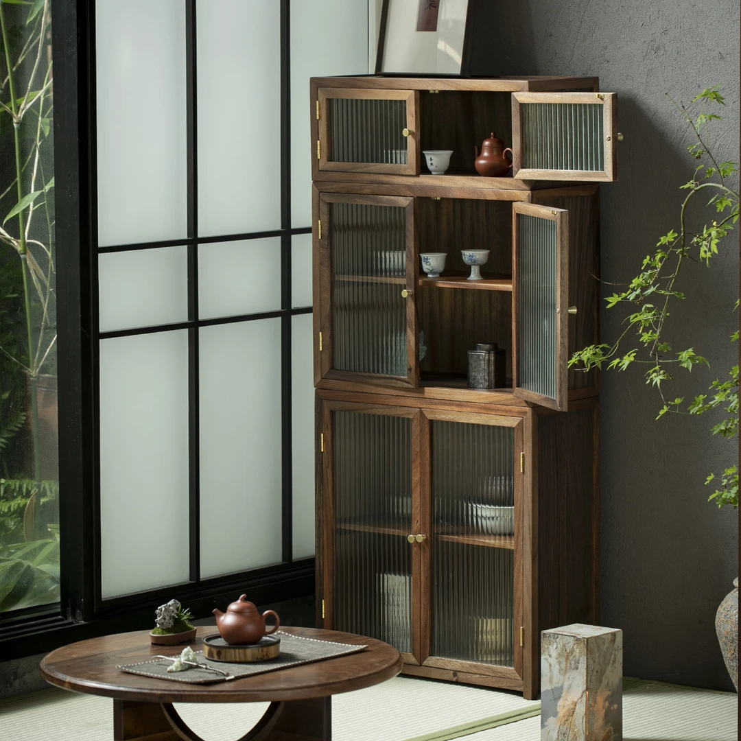 北美实木免安装防尘收纳中古柜茶边收纳柜茶具储物柜茶叶柜牙科柜