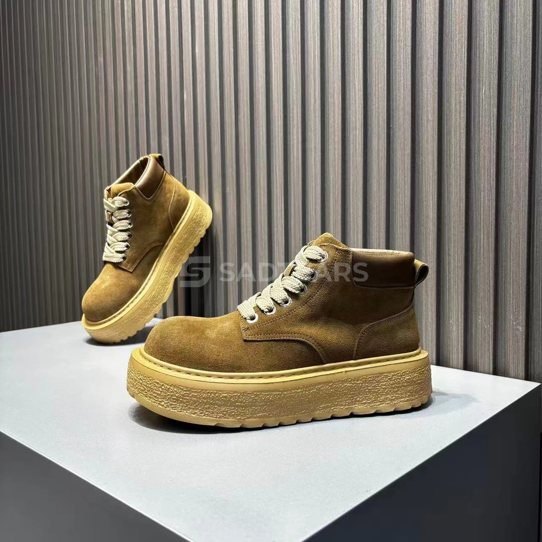 英伦风高端男鞋复古秋冬新款时尚百搭高帮系带厚底增高轻奢休闲鞋