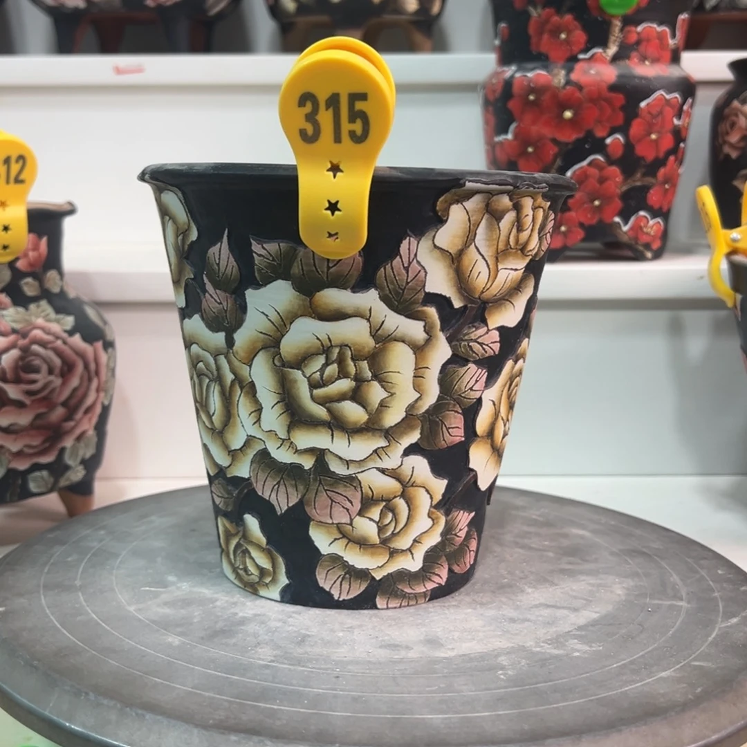 紫砂花盆手绘花盆315
