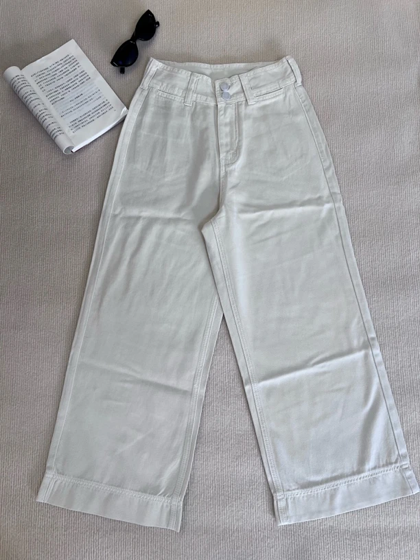 【8911】新韩系高腰两粒扣洗水牛仔裤气质显瘦宽松百搭直筒阔腿长裤