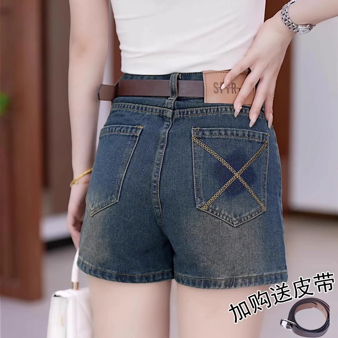 夏季薄款牛仔短裤女2025新款高腰复古宽松显瘦百搭休闲阔腿热裤子