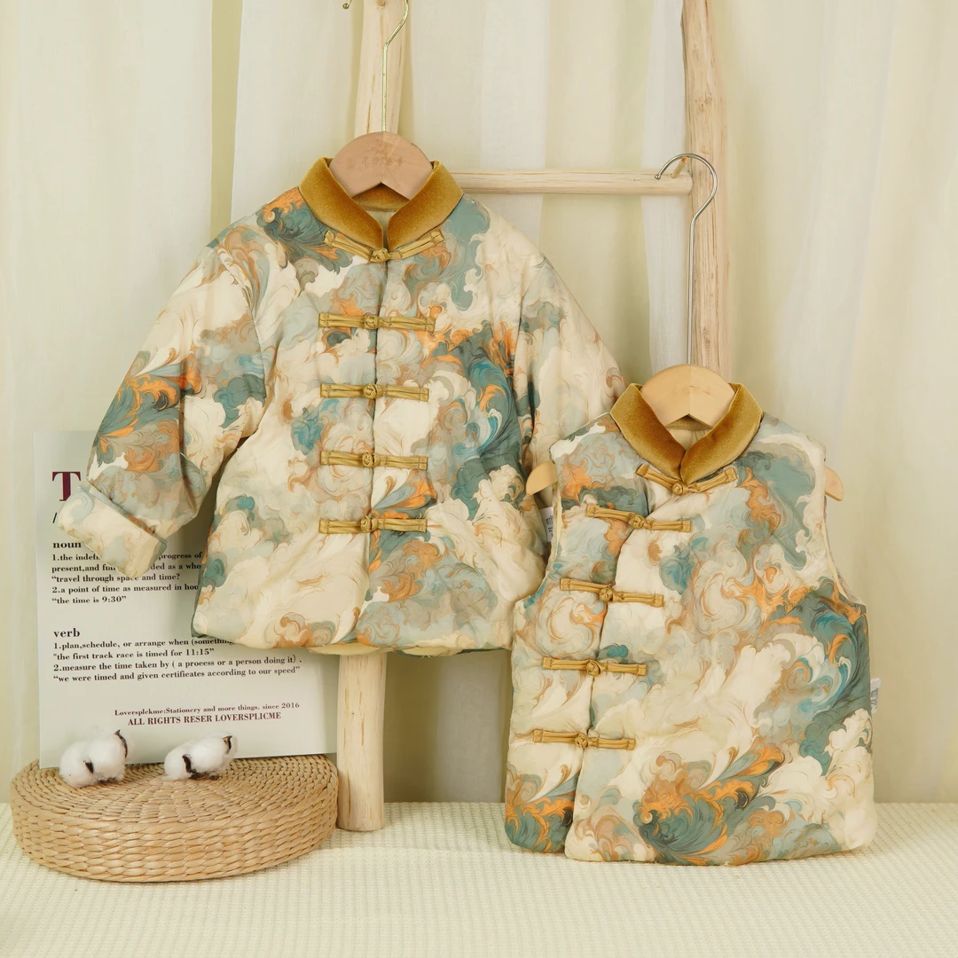 巴拉童年2026新款祥云手工棉衣纯棉花加厚过冬棉袄新中式男童