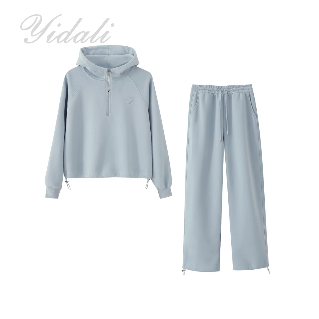 「心动时刻」春季新款重磅女士休闲半拉链连帽卫衣套装T2513