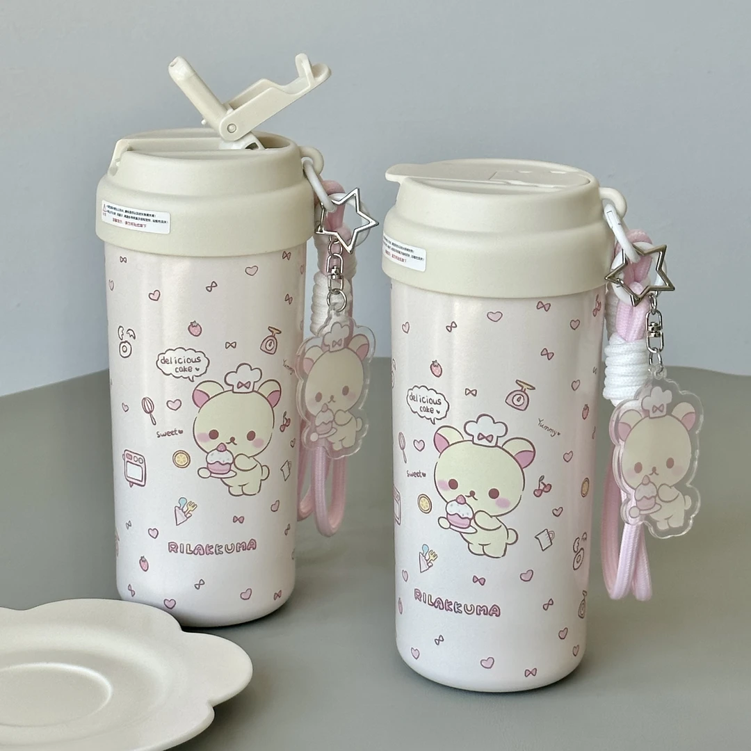 三丽鸥轻松熊水杯陶瓷内胆不锈钢保温杯吸管大容量高颜值便携水杯