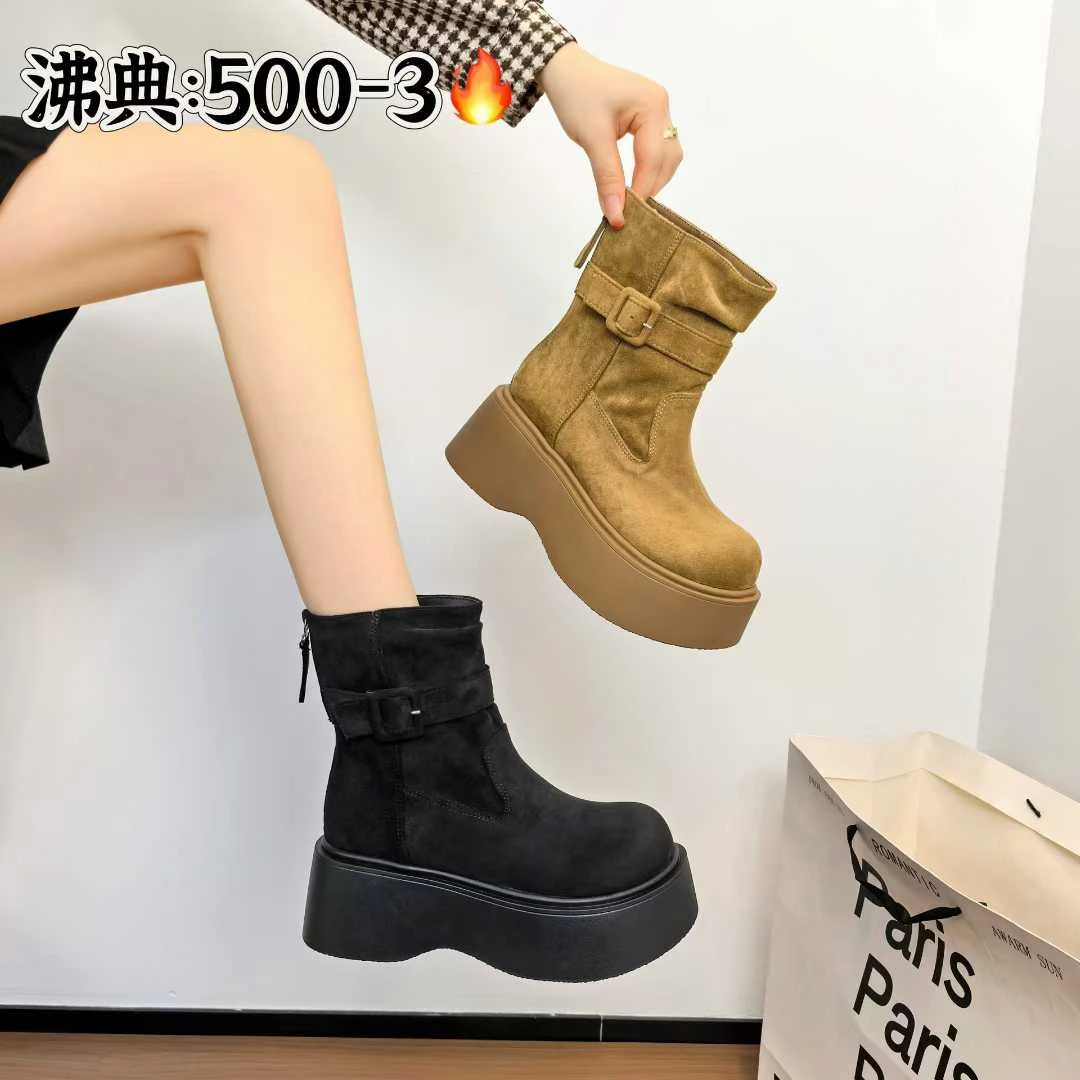 【全店已拼5.3万双】5003最新款2025年秋冬高筒靴废土风厚底增高