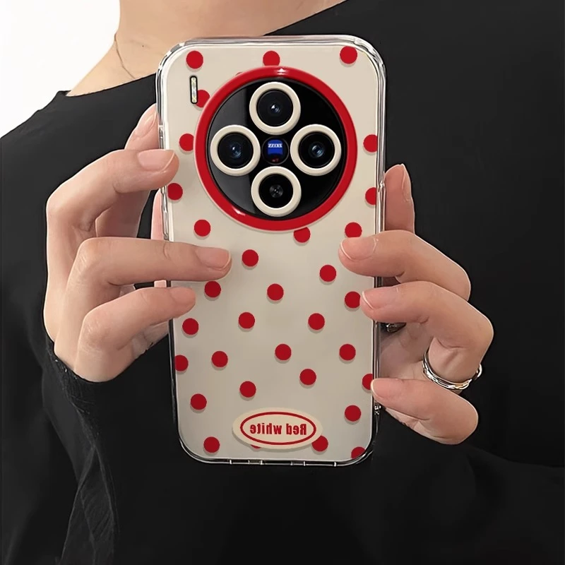 红色波点适用vivox200ultra手机壳高级感x200s防摔新款全包保护套