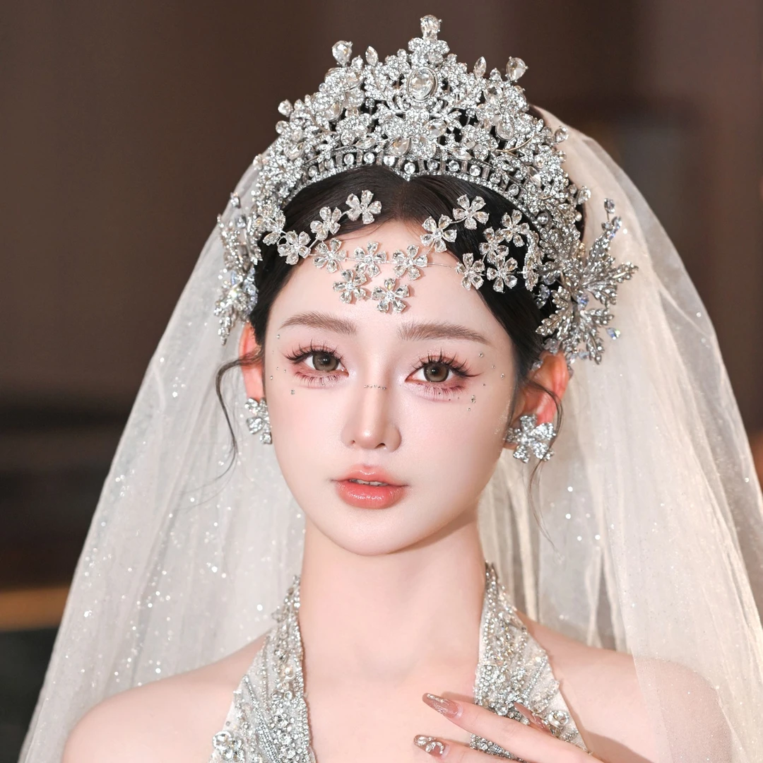 合金仿水晶婚庆饰品 00958新娘皇冠重工双层可拆卸立体头饰.