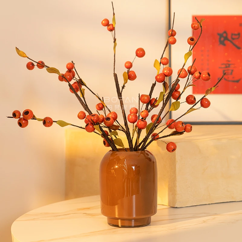 bofan/柏梵花瓶高级感客厅桌面插花摆件中古咖色装饰玻璃花器摆设