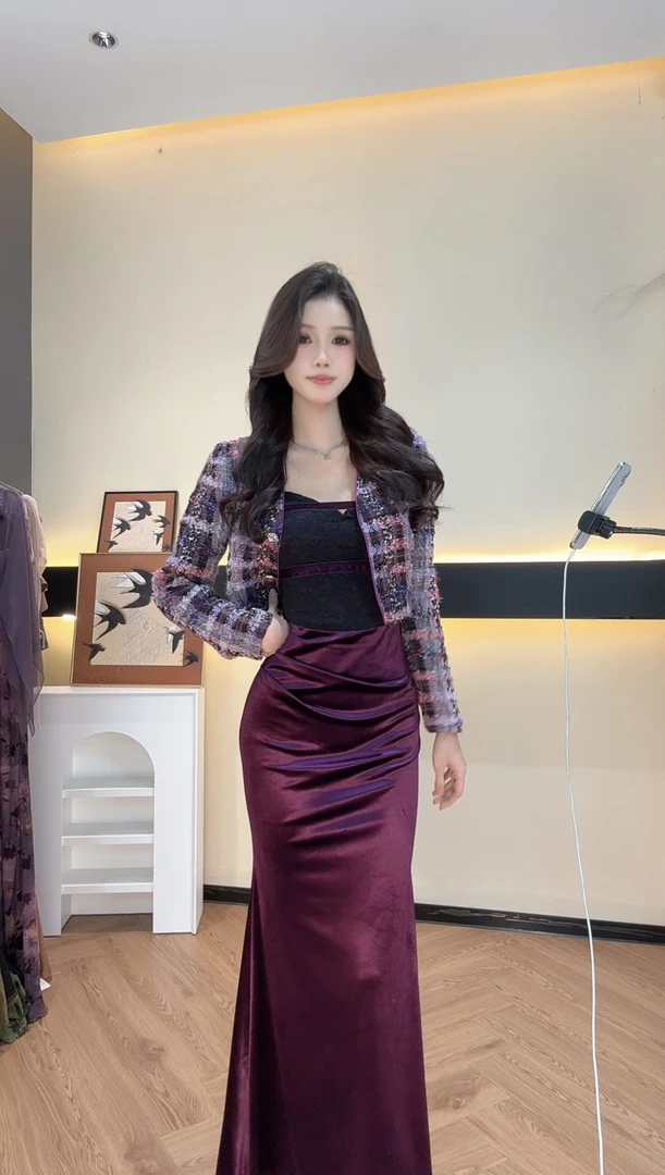 【茜茜推荐】真两件女装秋季高腰印花方领长裙轻奢气质YNNYF52913