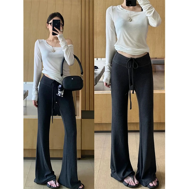 Miss sumeyY3682自制高腰运动微喇叭裤女早春新款修身休闲瑜伽裤