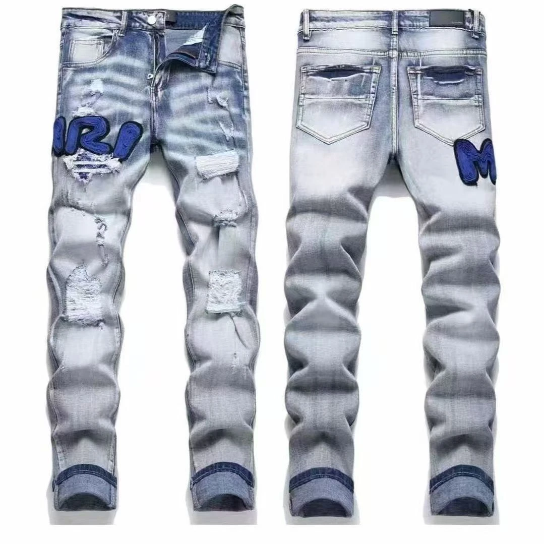 HTKD美式网红同款双F满印牛仔裤男小众百搭宽松学生休闲直筒裤子