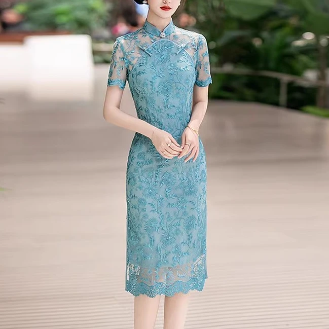 夏装喜婆婆婚宴装2025新款夏季高贵洋气蕾丝旗袍妈妈礼服平时可穿