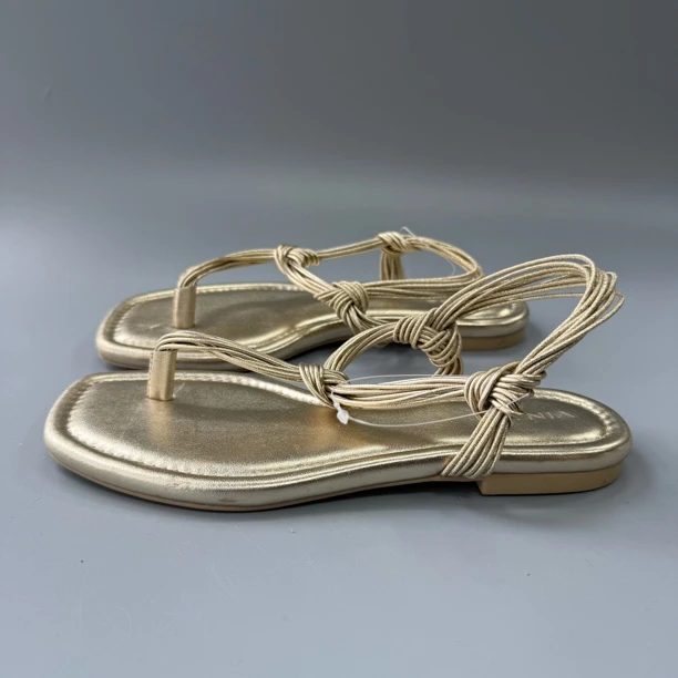 252 Lu 金色编织 女罗马凉鞋