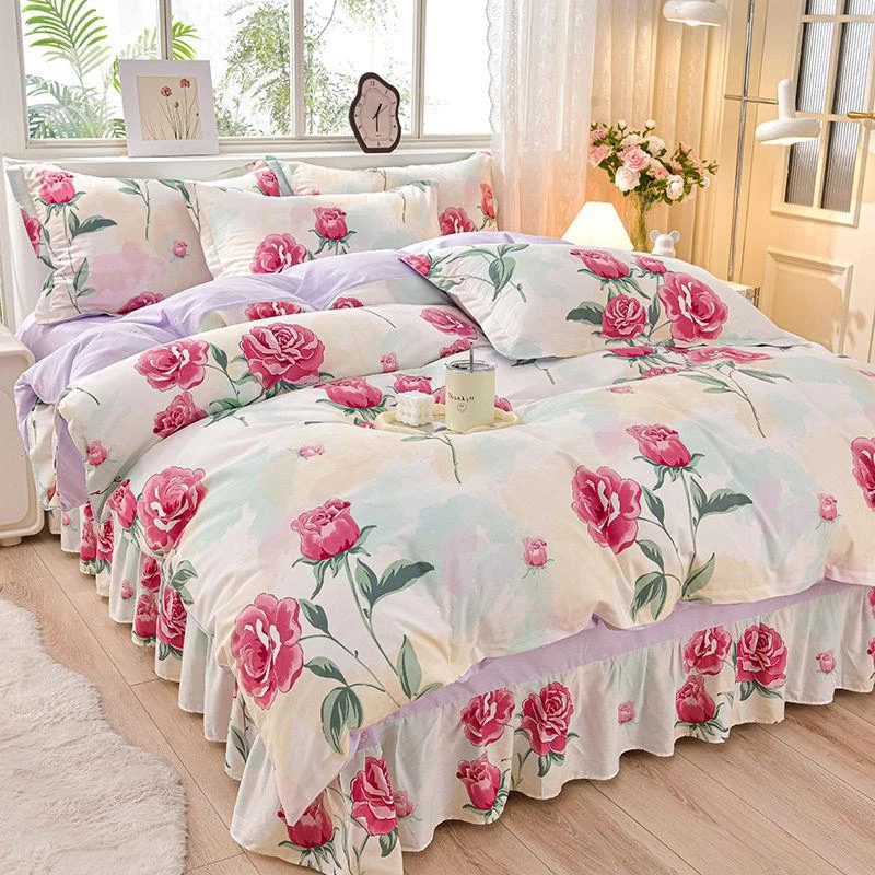 新款四件套床裙款三件套高级床上学校专用床品三件套