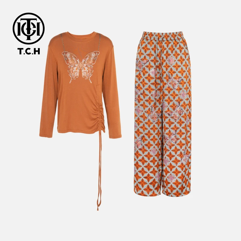 TCH轻奢烫钻工艺时尚休闲老风时尚套装女T75B07E1039tch