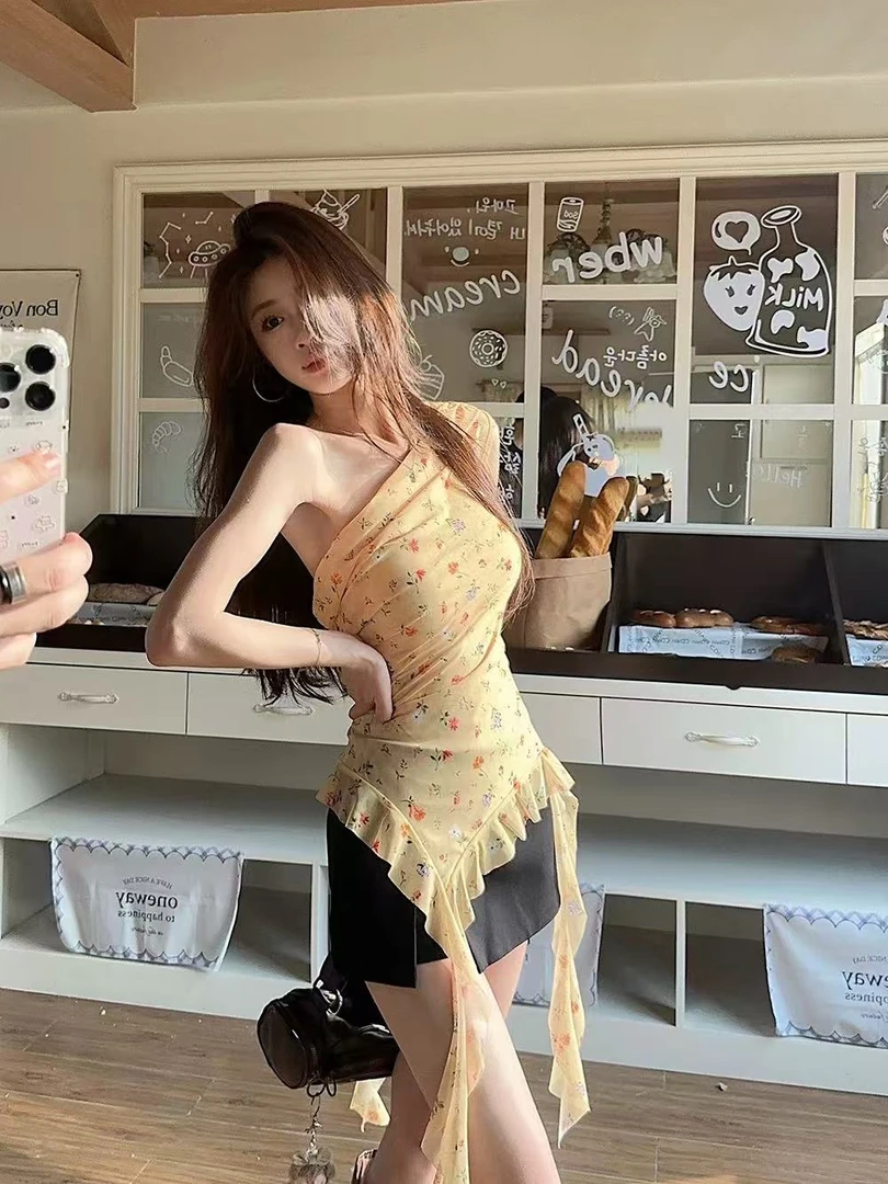 A24-1黄色“碎花”连衣裙上衣（286）