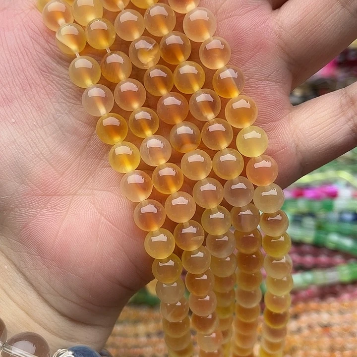 玛瑙/玉髓未镶嵌珠宝半成品一条8mm左右橙糖心玛瑙