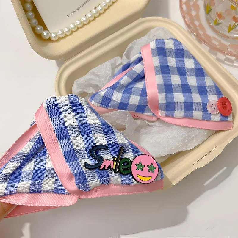 笑脸蓝色格纹抓夹女高级感2025新款鲨鱼夹后脑勺盘发夹子发饰头饰