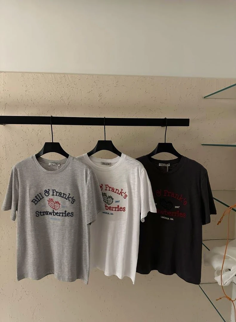 温柔瑶-Uncle Be#韩系重工刺绣字母草莓短袖T#7262【福福】