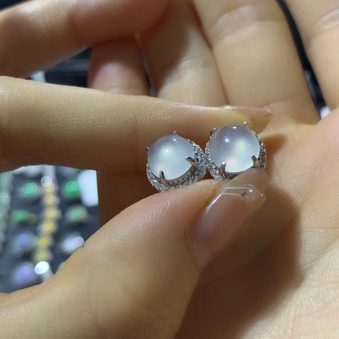 翡翠戒指银S925镶嵌耳钉