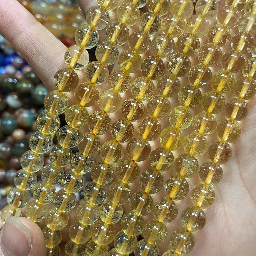 玛瑙/玉髓未镶嵌珠宝半成品金发晶一条卡8mm