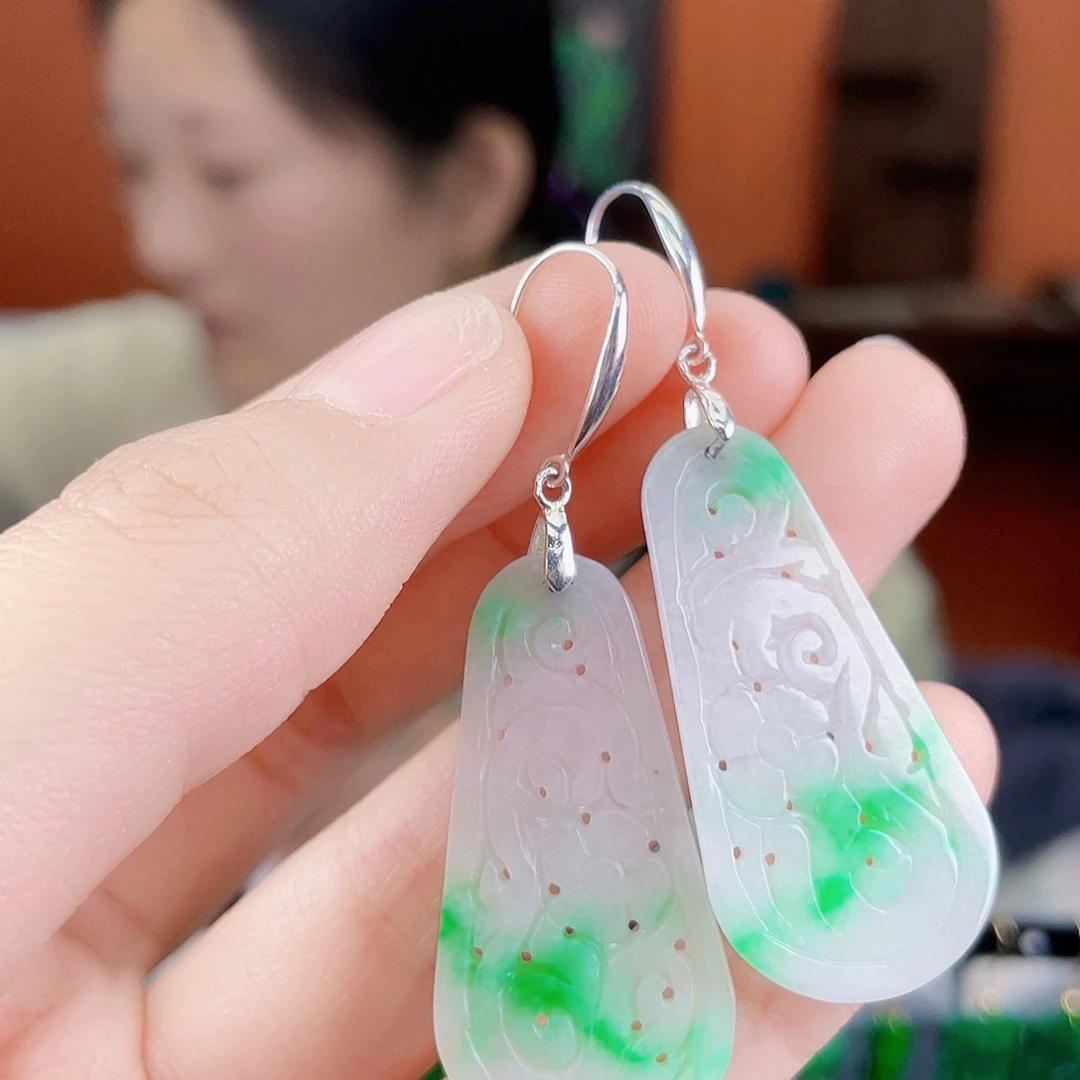 翡翠银S925镶嵌耳饰