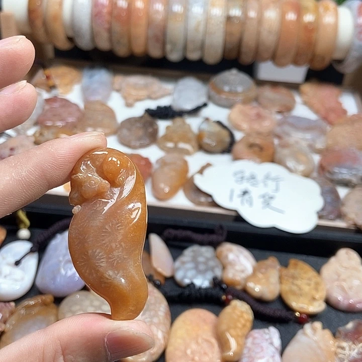 颈饰未镶嵌硅化珊瑚（珊瑚玉）