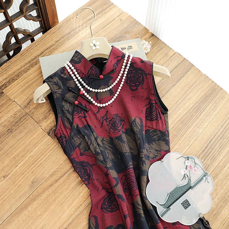 俏娘鱼2025年夏季新款复古改良新中式无袖旗袍女日常可穿国风素雅