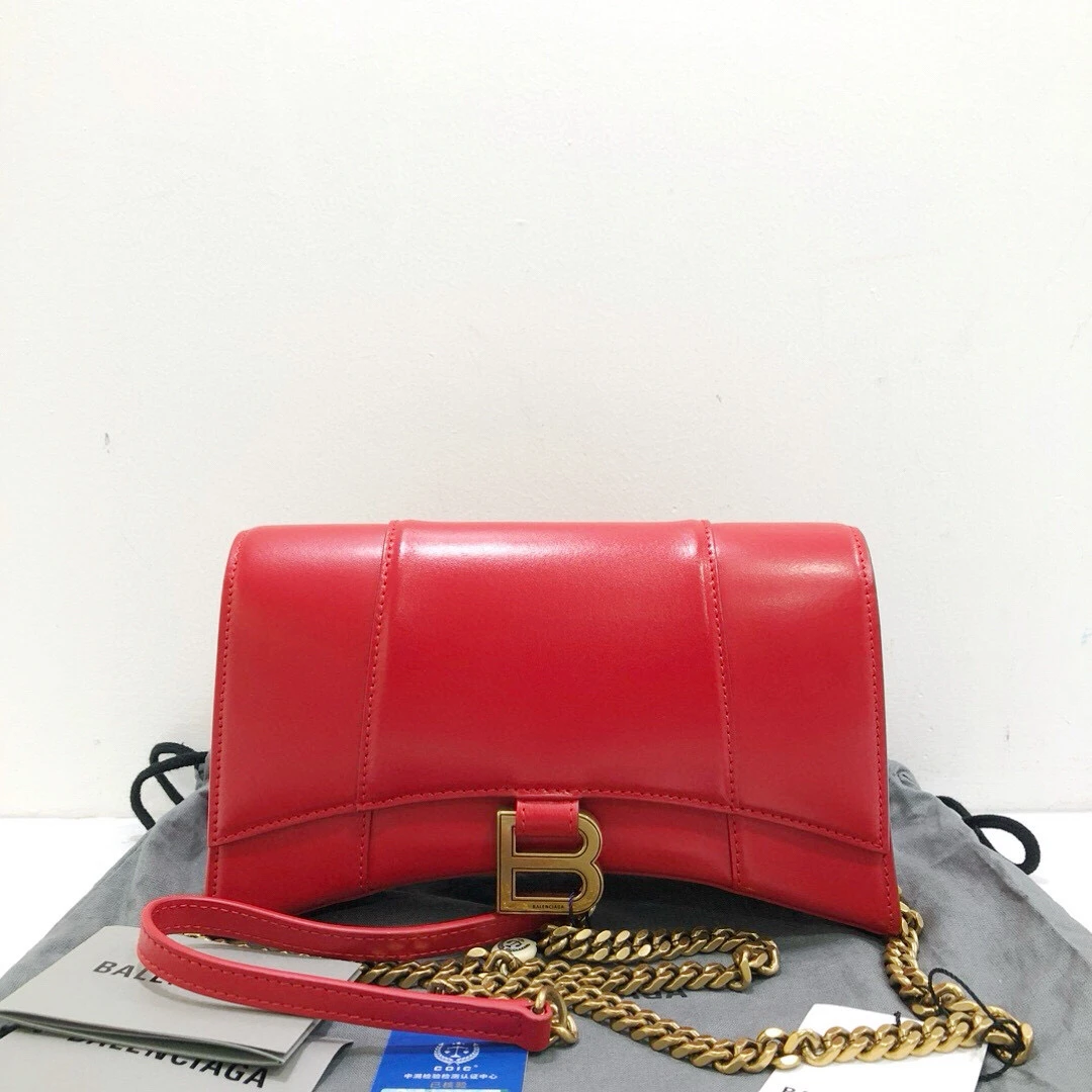 99新 Balenciaga/巴黎世家 红色全皮沙漏包链条包